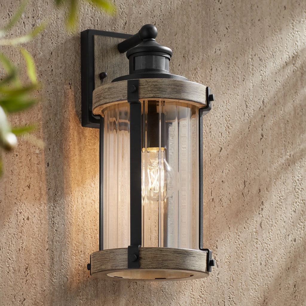 Set of 2 Gray Black Motion Sensor Dusk to Dawn Outdoor Wall Light W16274