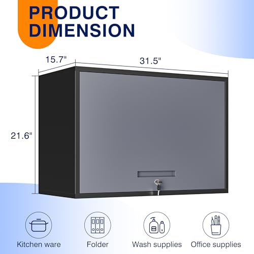 Black Metal Wall Mounted Storage Cabinet with Doors and Shelves Q487