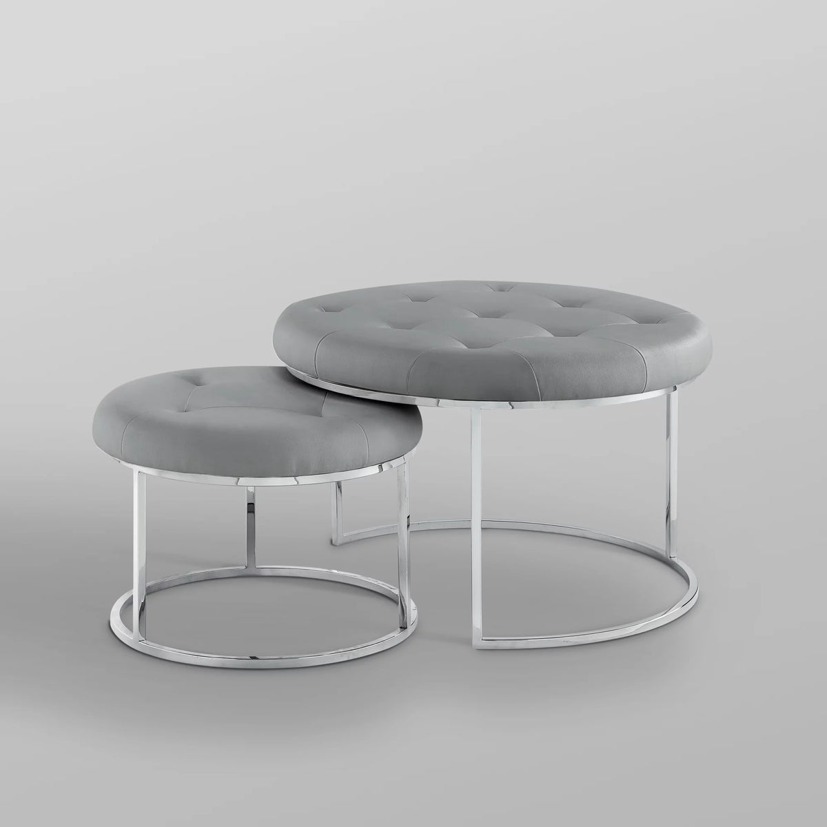 Grey Leather PU Upholstered Ottoman Set of 2 J32240