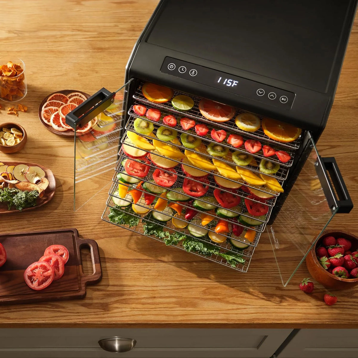 10-Tray Electric Food Dehydrator with Adjustable Temperature Control, 800-Watts, Black Q48753