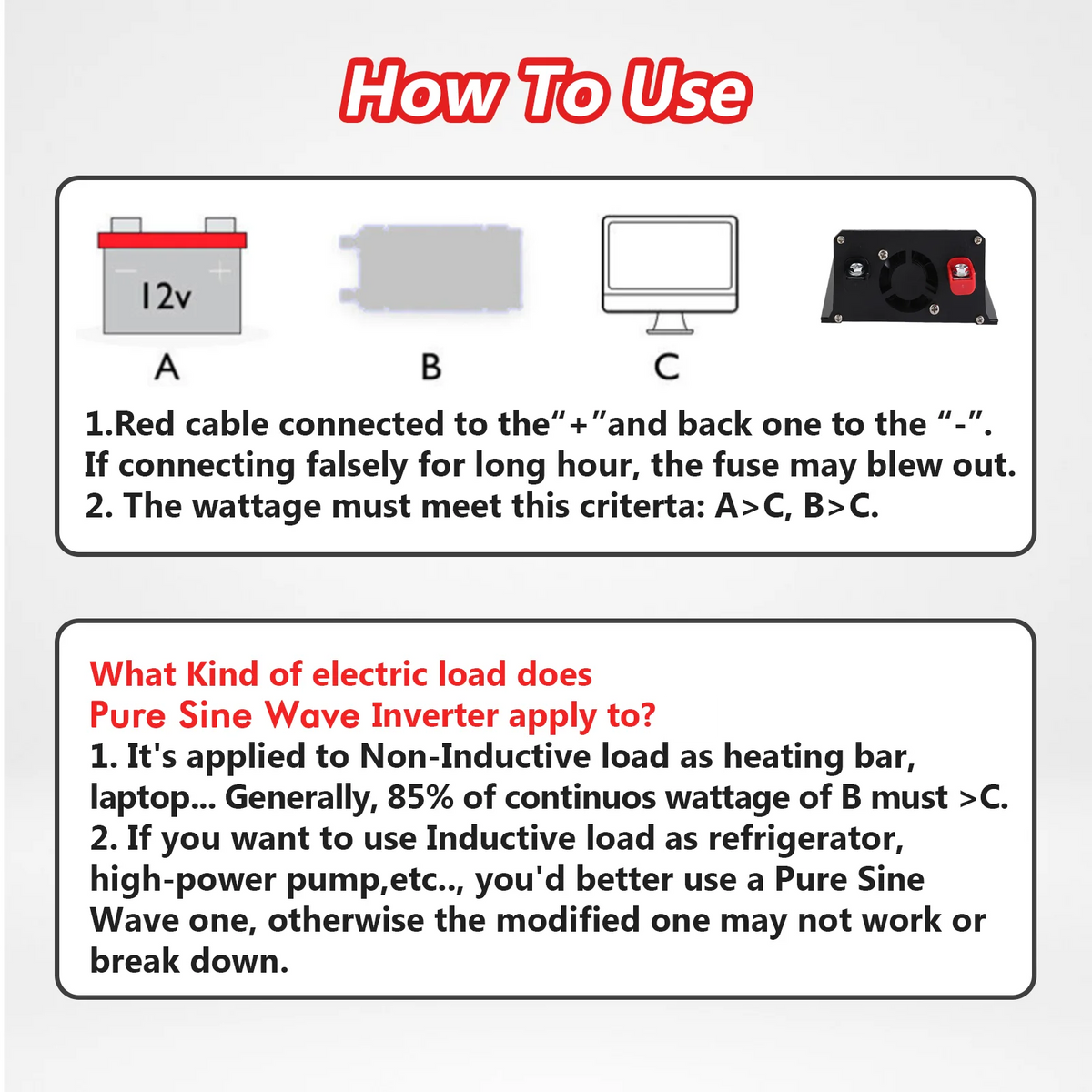 3000W Car Power Inverter 12v DC to 110v AC H355