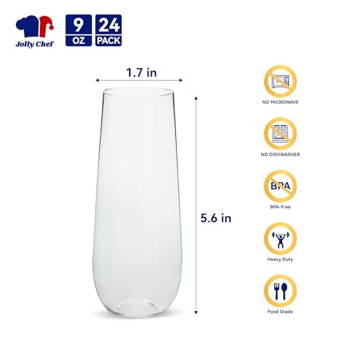 24 Pack 9 Oz Clear Plastic Champagne Flutes J251