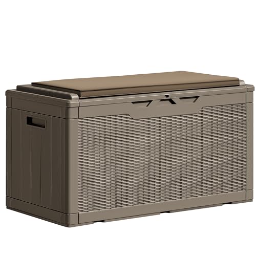 100 Gallon Resin Outdoor Storage Bench with Cushions G5012