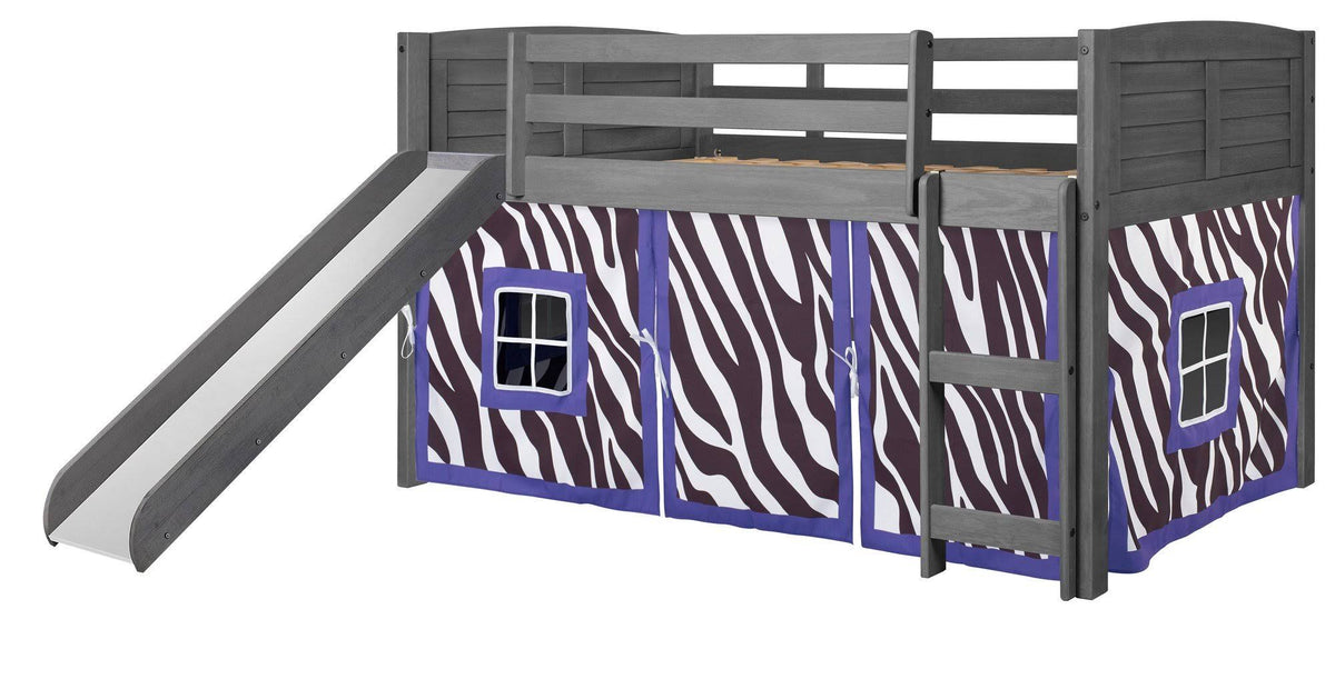 Twin Louver Low Loft with Slide and Zebra Tent Kit in Antique Grey Finish S294186