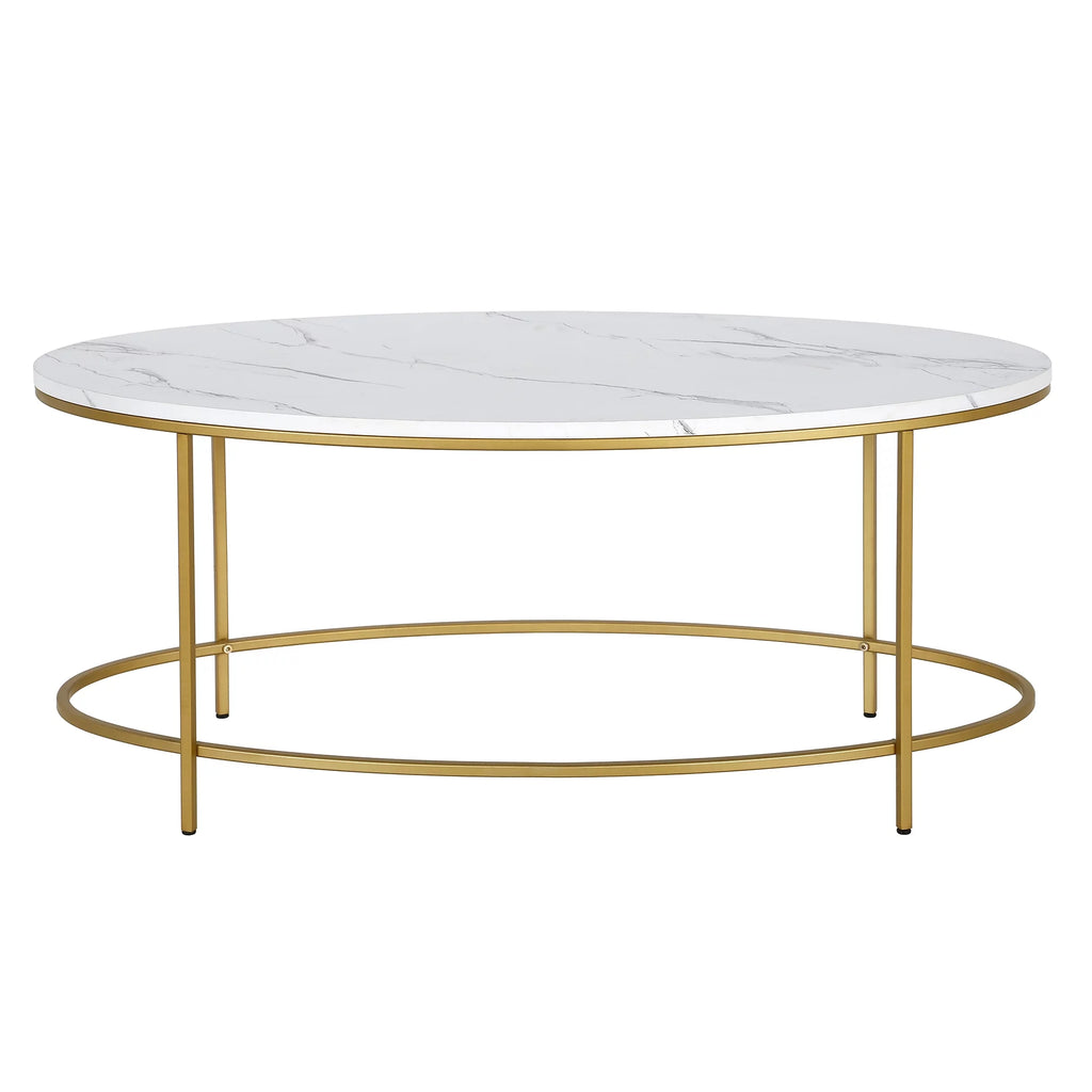 42" Wide Oval Coffee Table with Faux Marble Top H37309