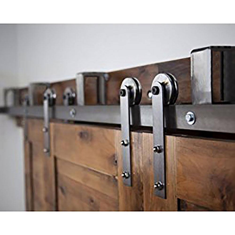 Black Bypass Sliding Barn Hardware Track Kit for Double Wood Doors B475996