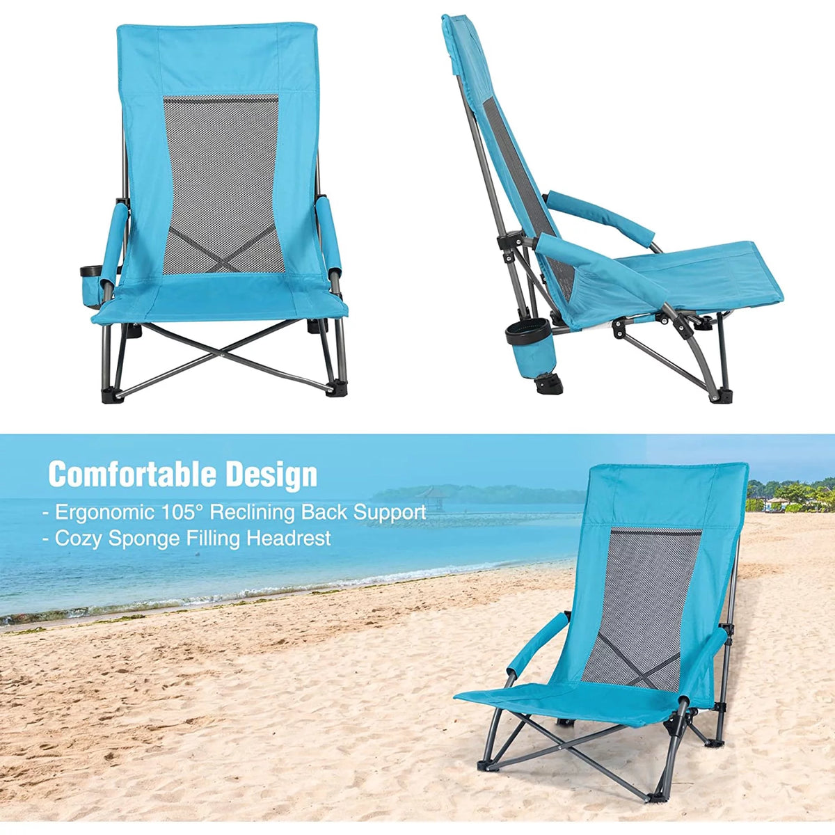 Light Blue Folding Beach Chair 2 Pack J87652