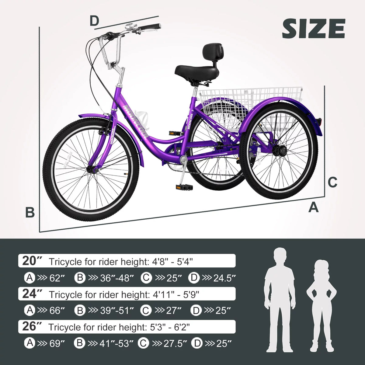 20'' 24 3 Wheel 7 Speed Adult Tricycles with Big Basket F283