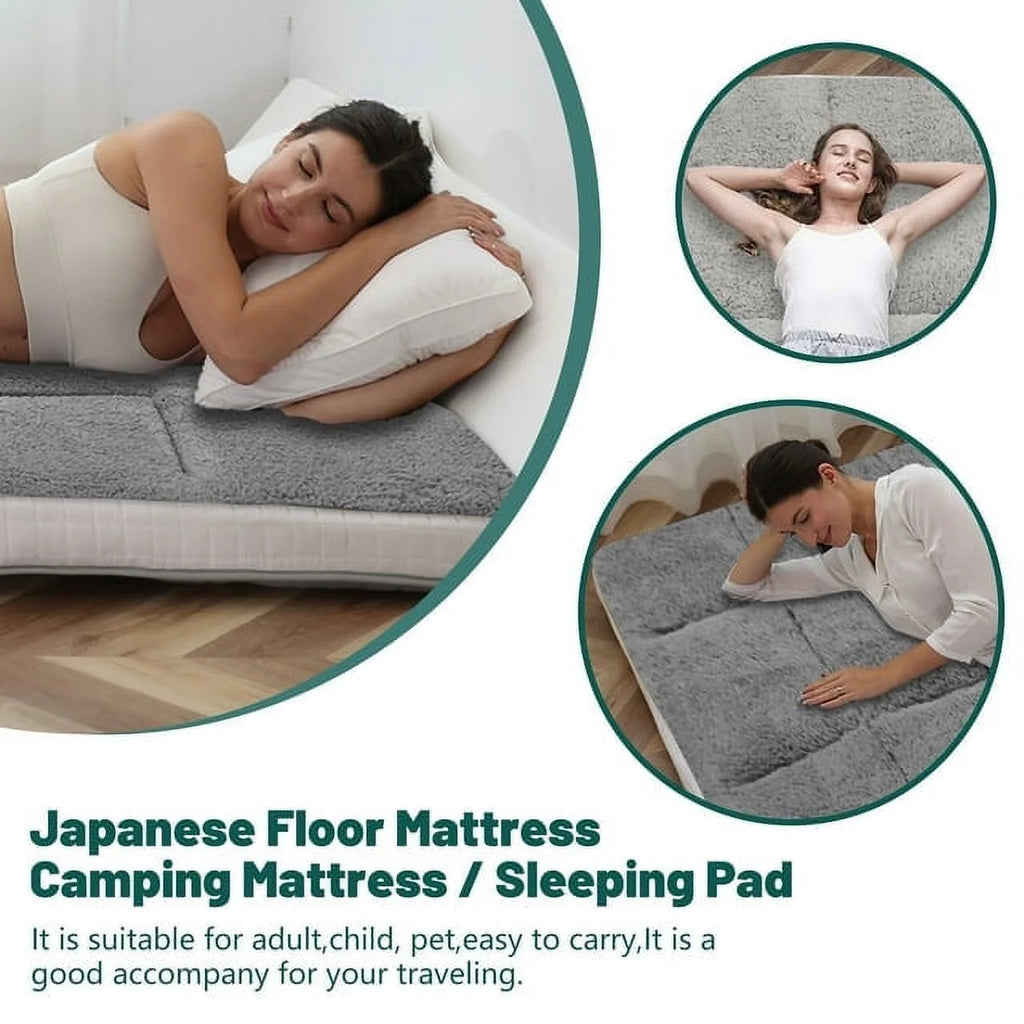 4" Thick Sherpa Fleece Folding Japanese Floor Mattress C87834