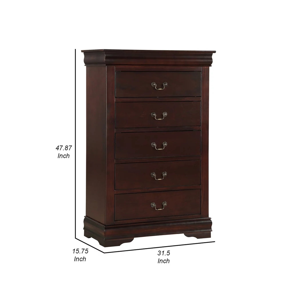 48 Inch Tall 5 Drawer Brown Wood Dresser J348327