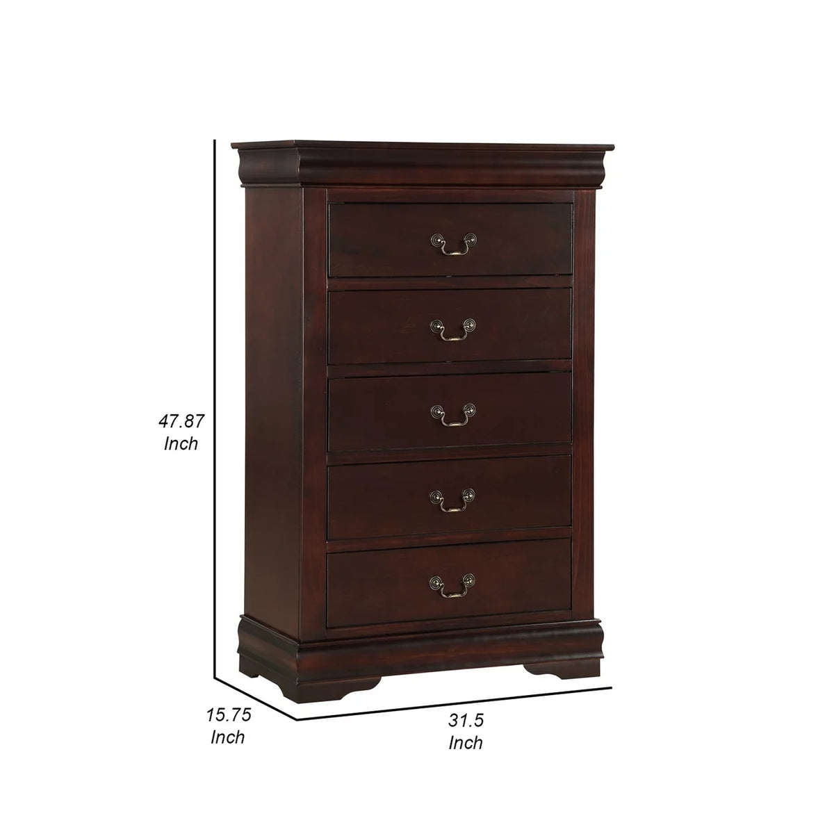 48 Inch Tall 5 Drawer Brown Wood Dresser J348327