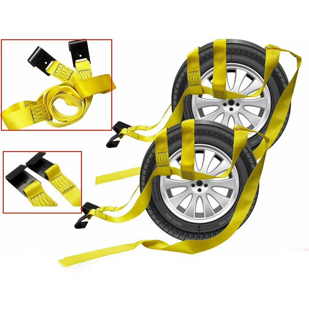 2 Pcs Car Tow Dolly Tire Wheel Basket Tow Straps with Flat Hooks Fit 14-20" Y728