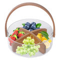 Clear Glass Fruit Serving Bowl with Wood Divider V56374