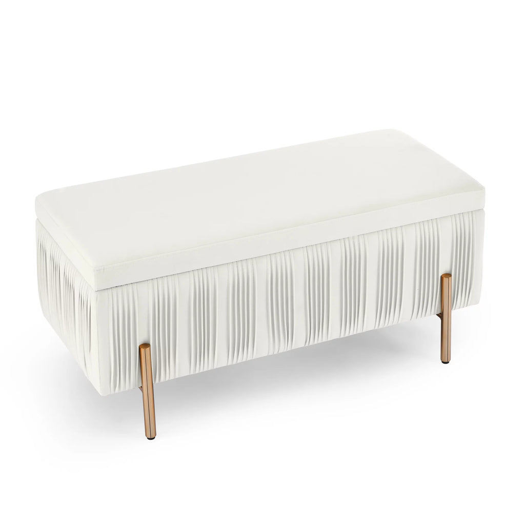 Beige Velvet Storage Bench F733809