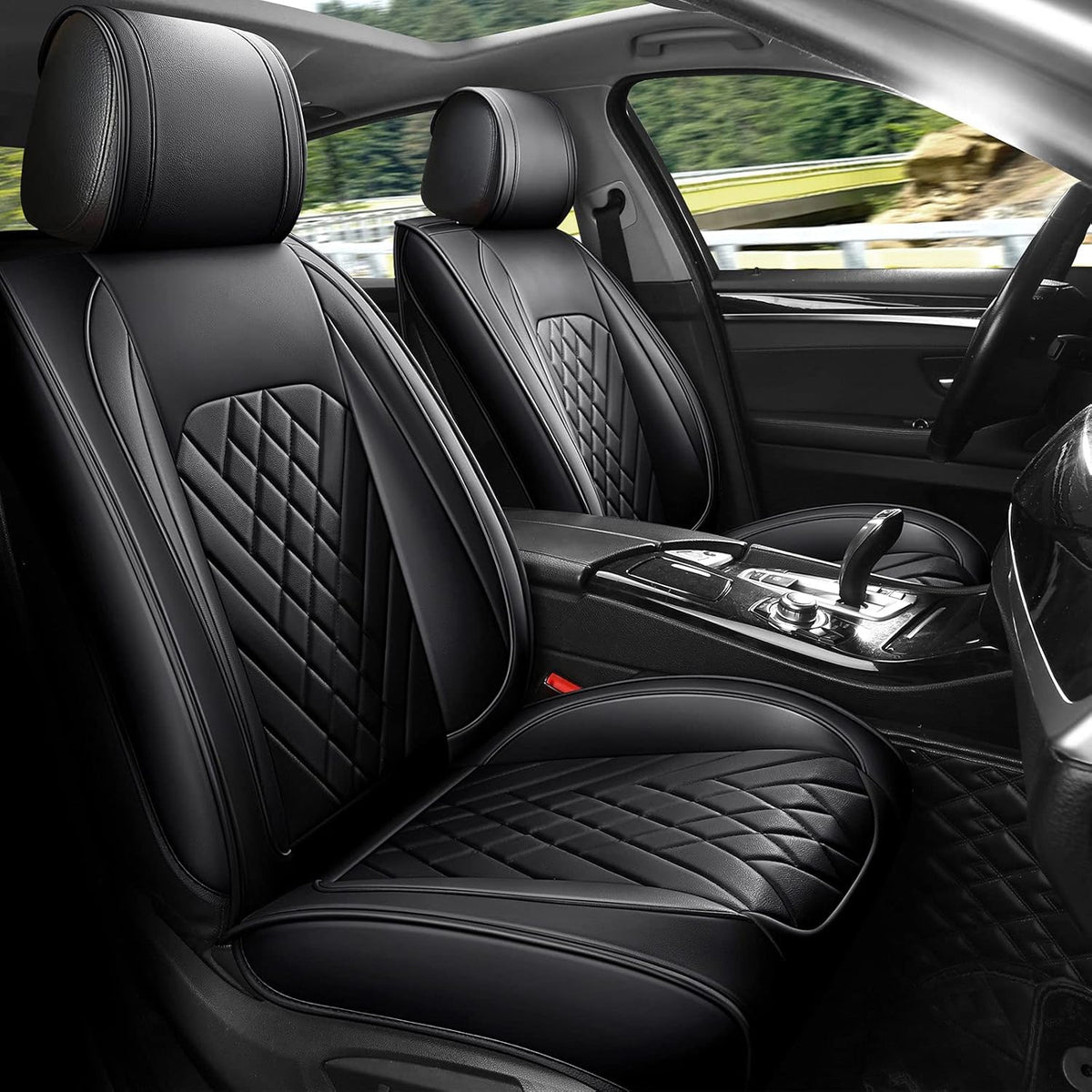 Grey Leather Car Seat Cover 2 Pcs N383