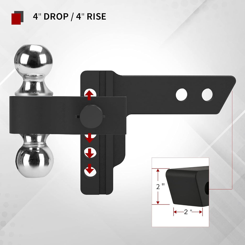 Adjustable Trailer Hitch Ball Mount, 2-Inch Receiver, 4-Inch Drop, Forged Aluminum Shank, 2-Inch and 2-5/16-Inch Combo Stainless Steel Tow Balls, Black U233