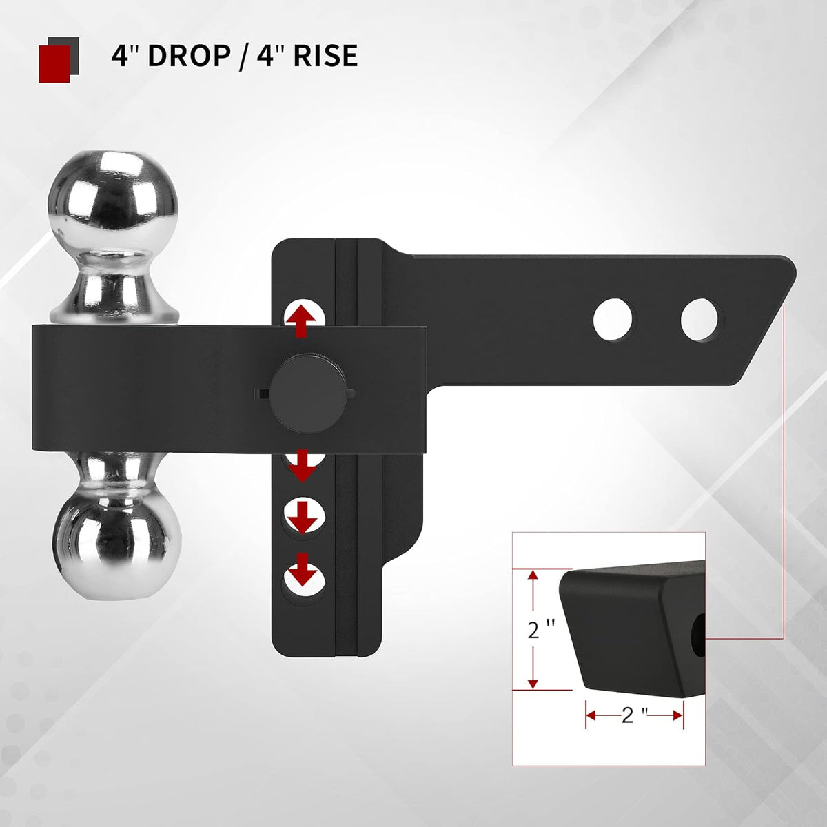 Adjustable Trailer Hitch Ball Mount, 2-Inch Receiver, 4-Inch Drop, Forged Aluminum Shank, 2-Inch and 2-5/16-Inch Combo Stainless Steel Tow Balls, Black U233
