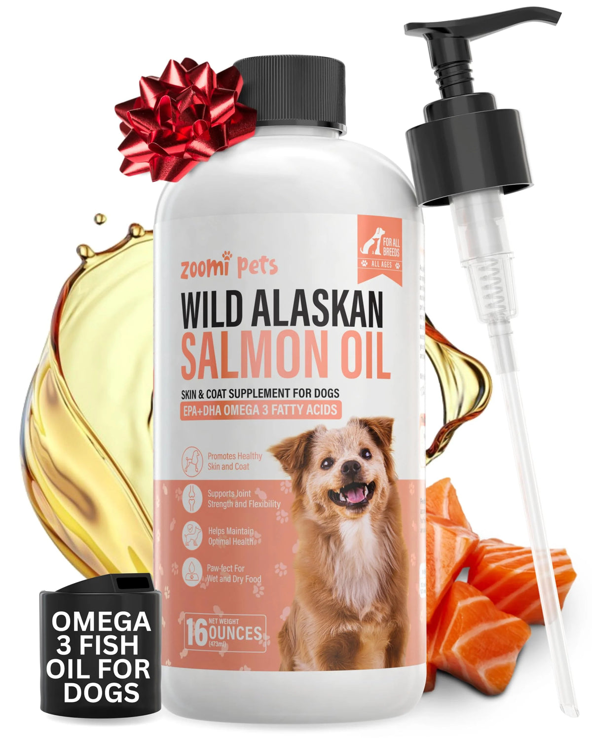 Wild Alaskan Salmon Oil for Dogs Skin and Coat 16oz Omega 3 Liquid Fish Oil Supplement T933541