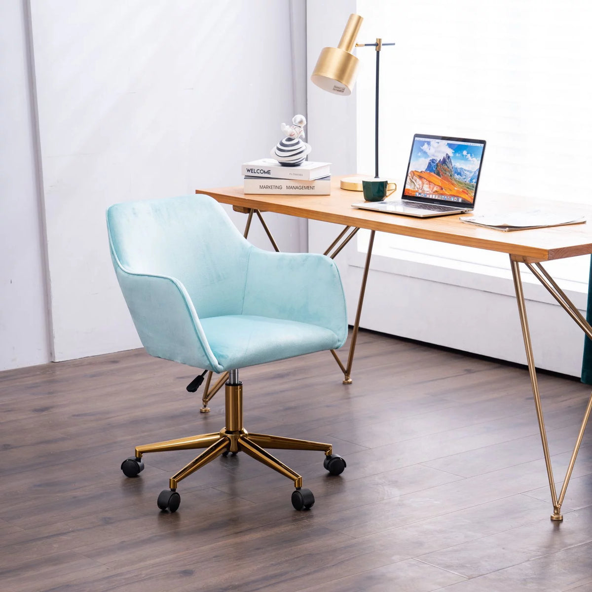 Light Blue Velvet Adjustable Height Office Chair V748124