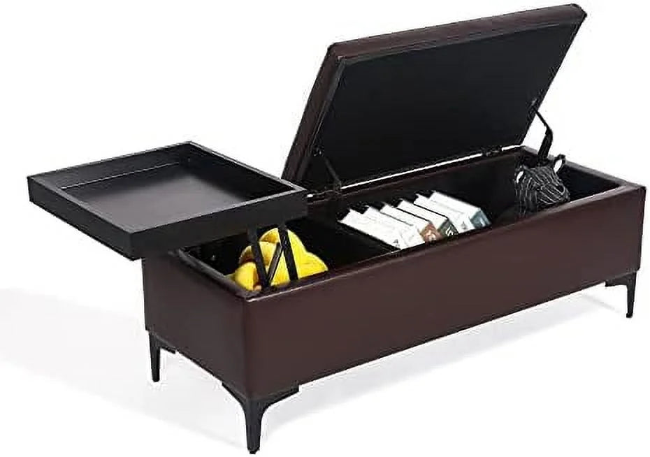 Blue Ottoman Bench with Lift Tabletop U924291