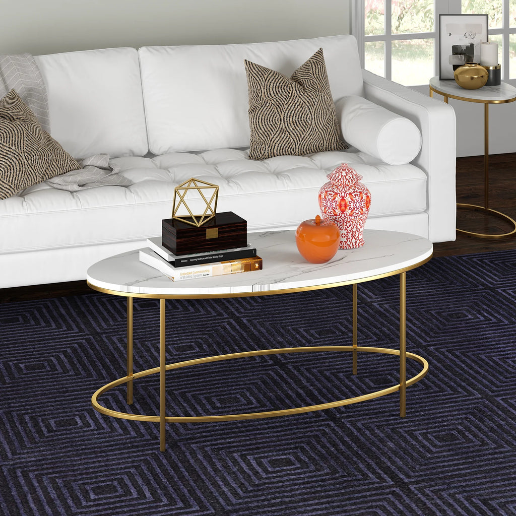 42" Wide Oval Coffee Table with Faux Marble Top H37309