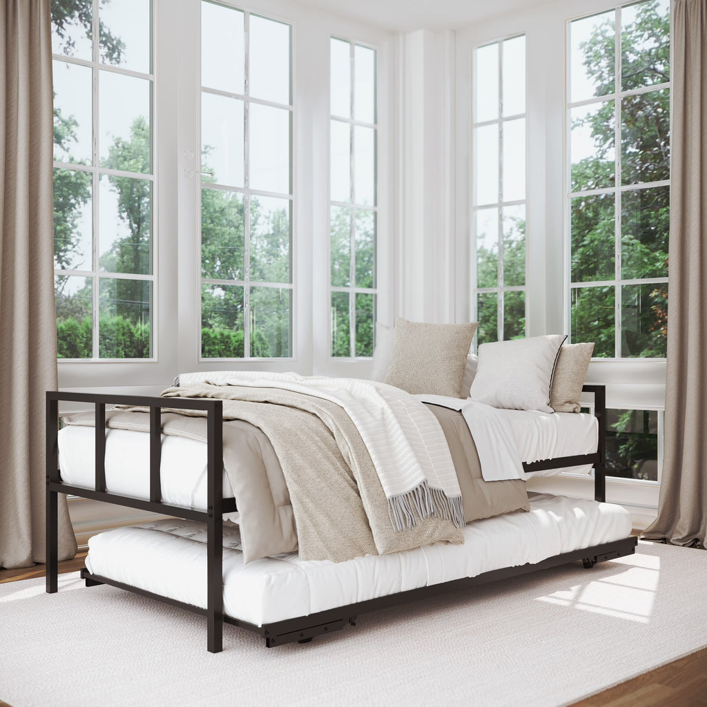 Black Metal Twin Daybed with Trundle V555