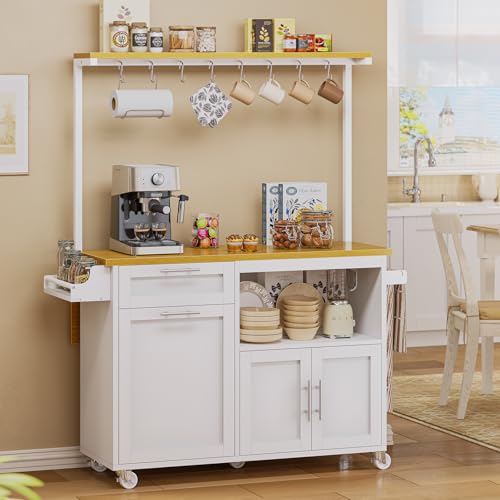 White Rolling Kitchen Island Table with Drop Leaf S56442
