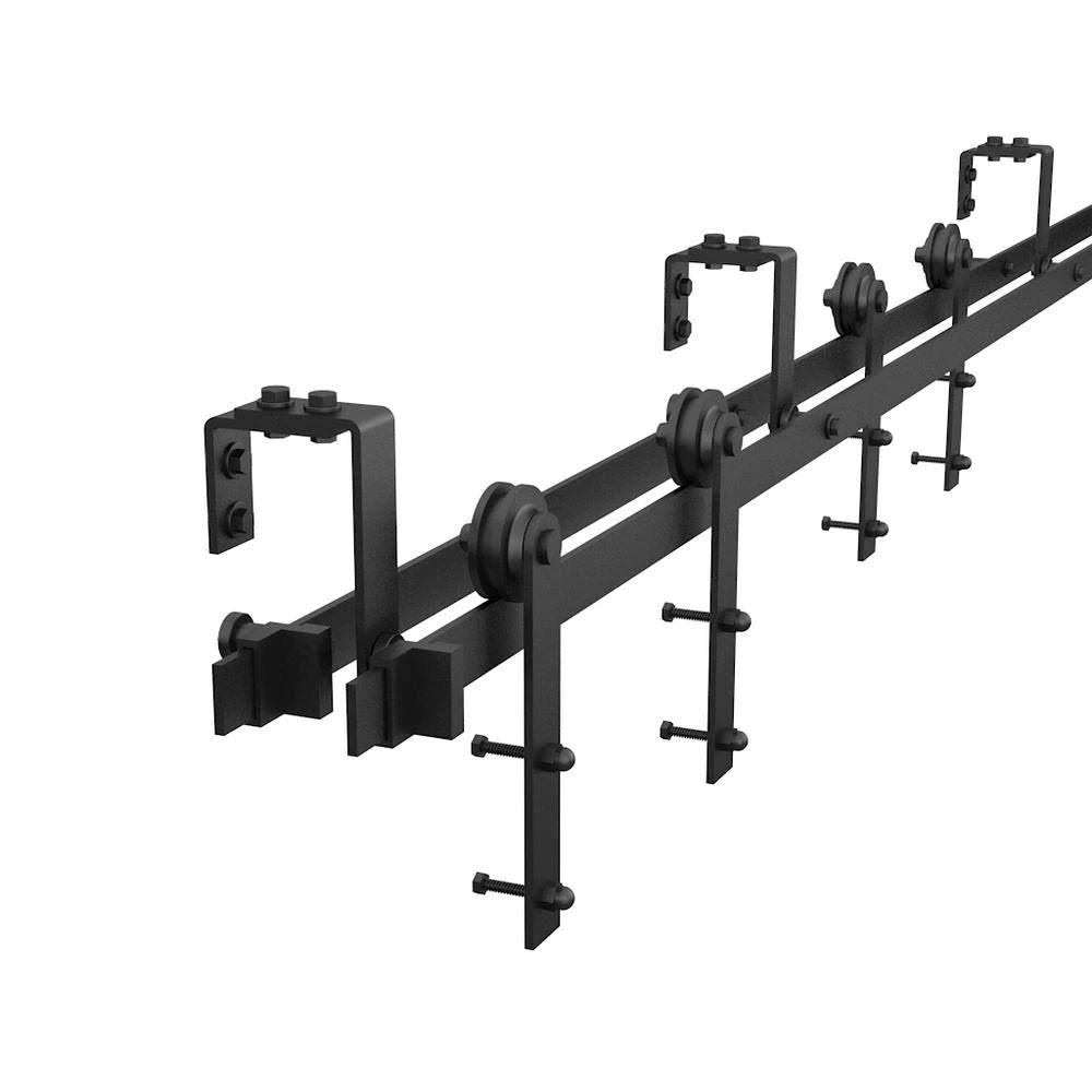 Black Bypass Sliding Barn Hardware Track Kit for Double Wood Doors B475996