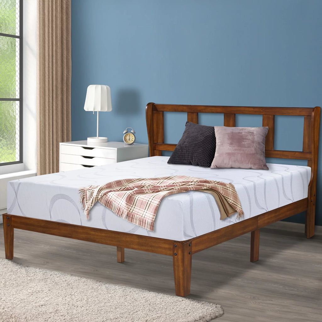 14" Full-Sized Wood Platform Bed with Headboard A9287