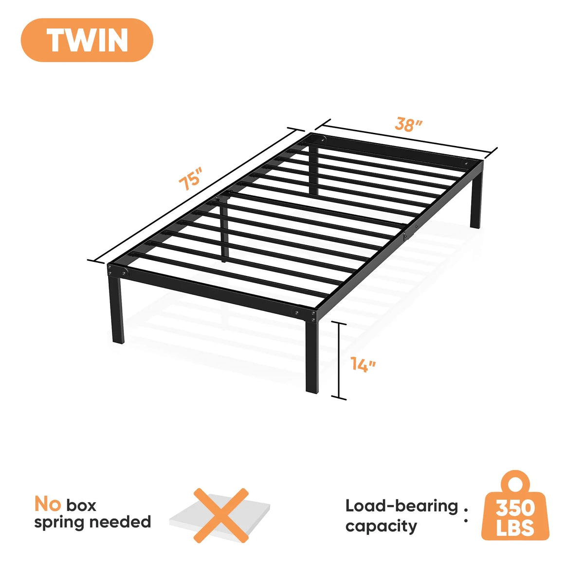 Twin Size Metal Bed Frame with Headboard and Footboard I974259