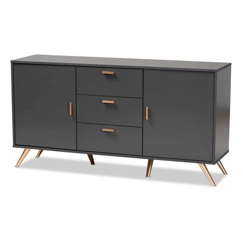 Dark Grey and Gold Finished Wood 2-Door Sideboard Buffet F7603
