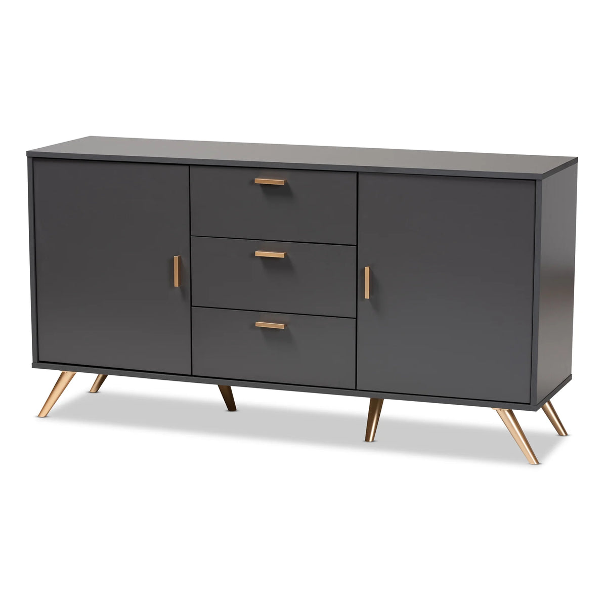 Dark Grey and Gold Finished Wood 2-Door Sideboard Buffet F7603