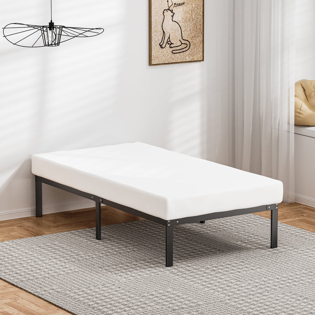 Twin Size Metal Bed Frame with Headboard and Footboard I974259