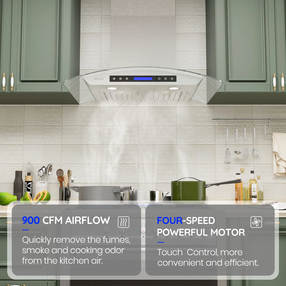 36 Inches Tempered Glass Ducted Wall Mount Range Hood T9780