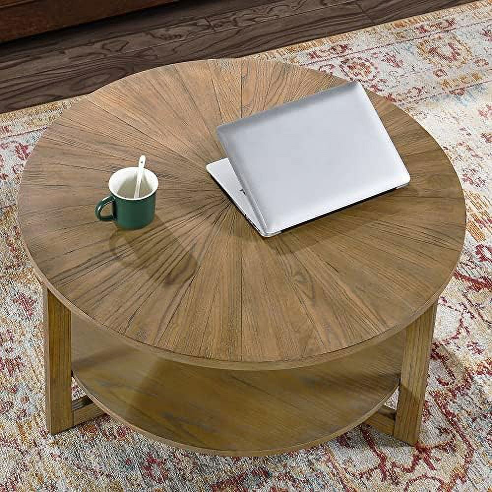 Round Solid Wood Coffee Table Yellowish Brown Q915783