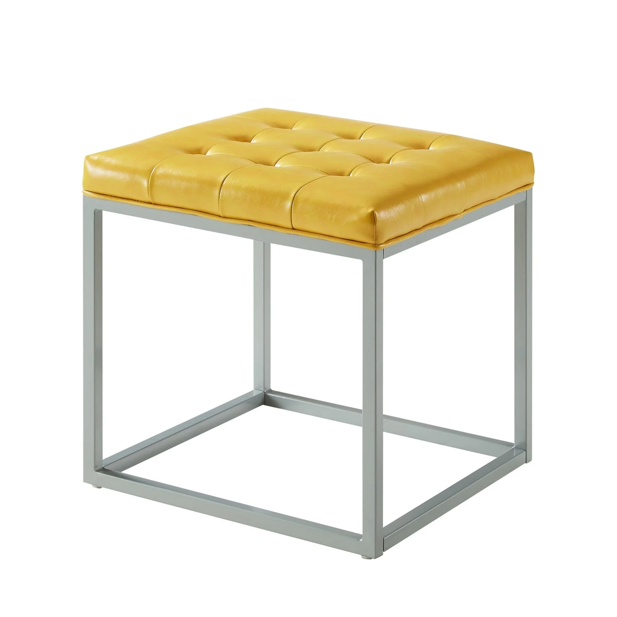 PU Leather Tufted Cube Ottoman with Metal Frame G8757