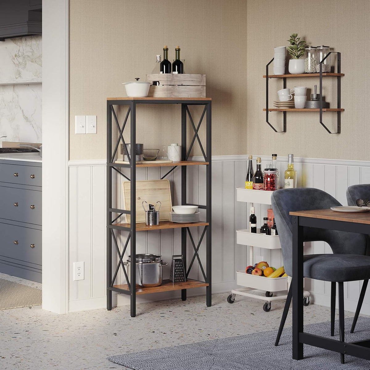 4 Tier Open Shelf Bookshelf with Steel Frame Rustic Brown and Black D946768