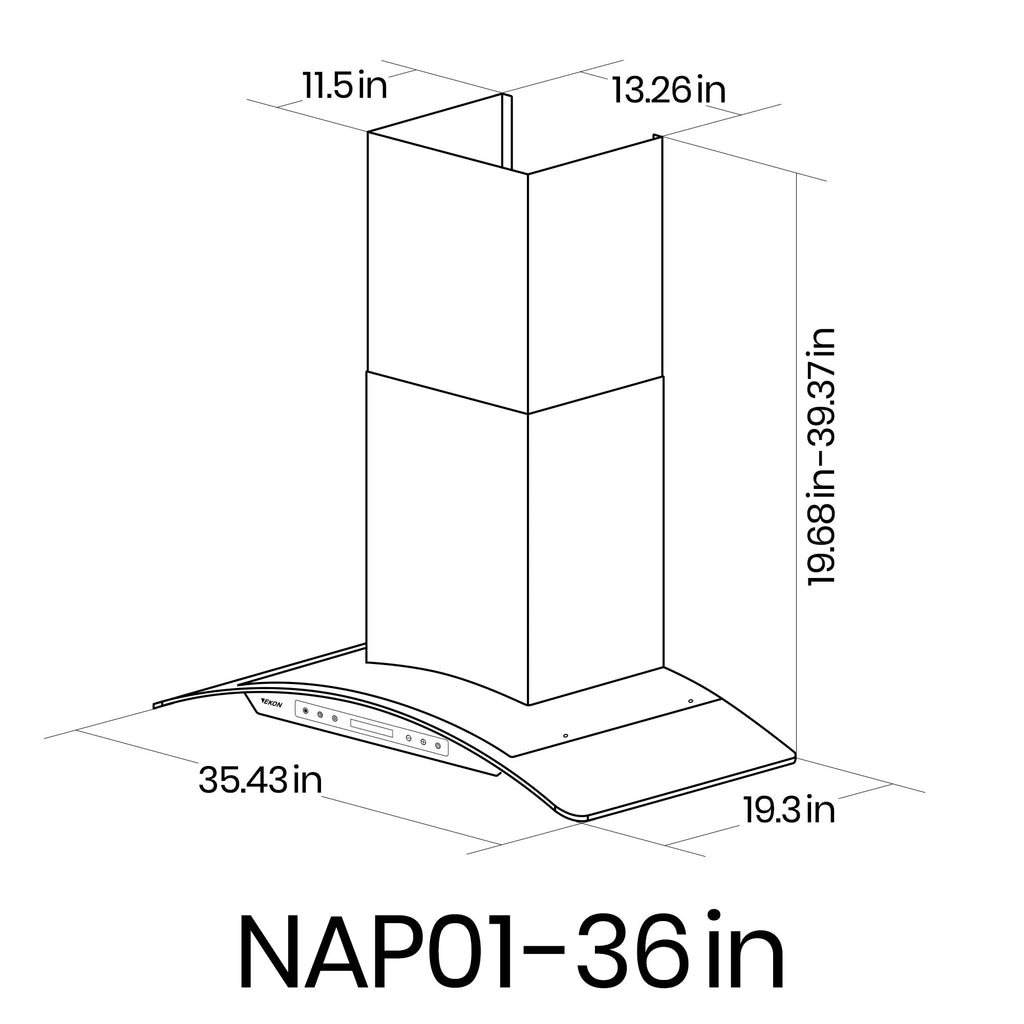 36 Inches Tempered Glass Ducted Wall Mount Range Hood T9780