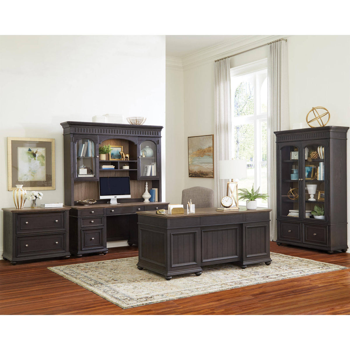 Black Antique Oak Lateral File Cabinet O7966