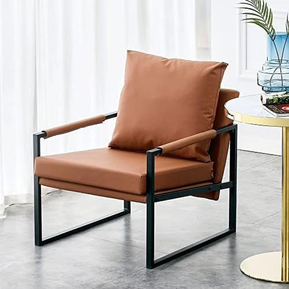 Brown Faux Leather Accent Arm Chair with Metal Frame C507