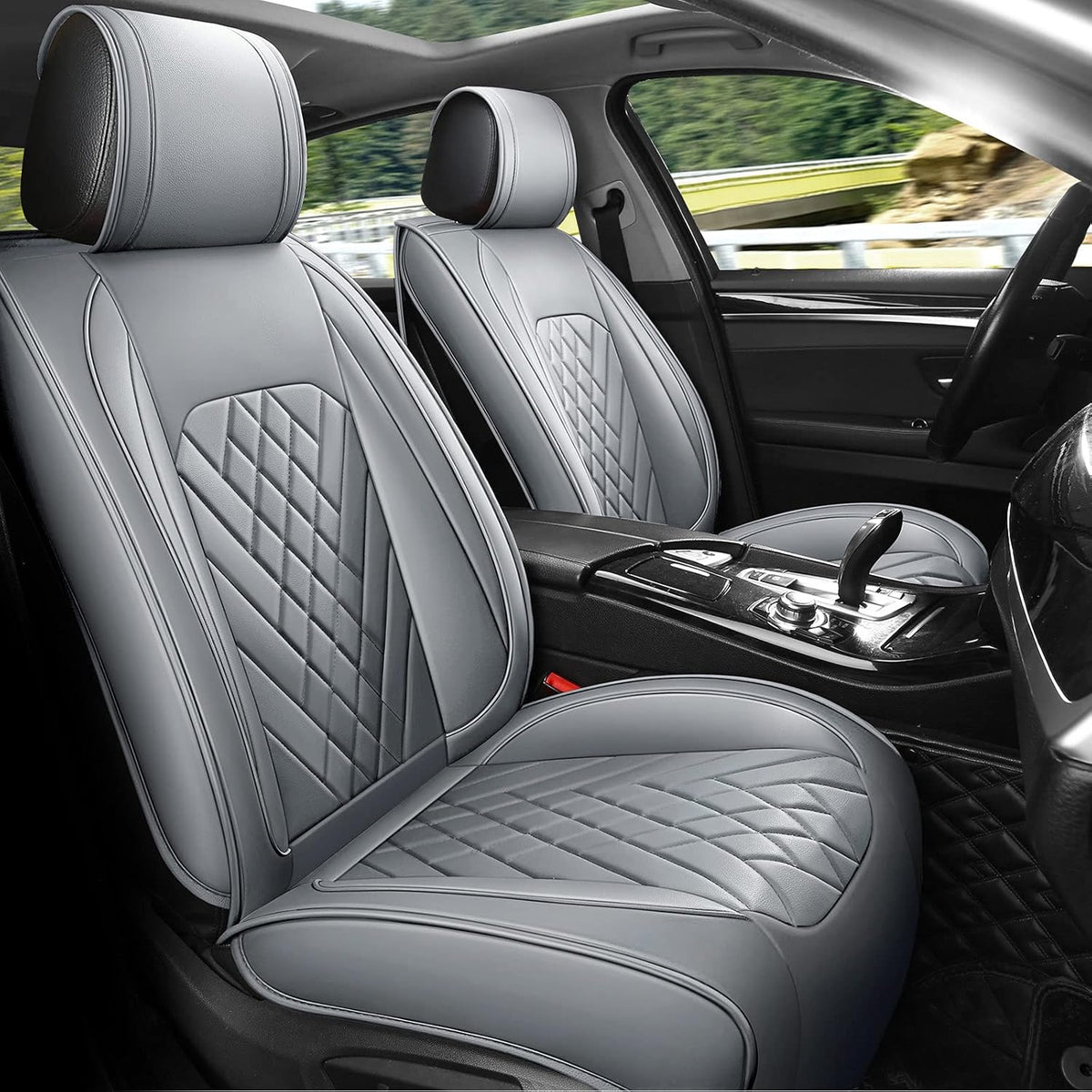 Grey Leather Car Seat Cover 2 Pcs N383