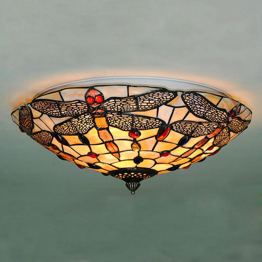 Stained Glass Dragonfly Flush Mount Ceiling Light Fixture U20958