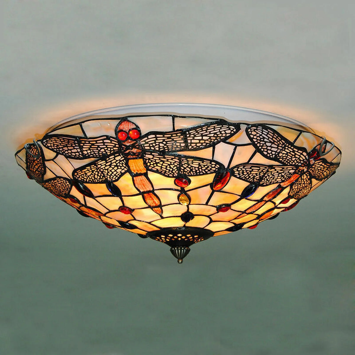 Stained Glass Dragonfly Flush Mount Ceiling Light Fixture U20958