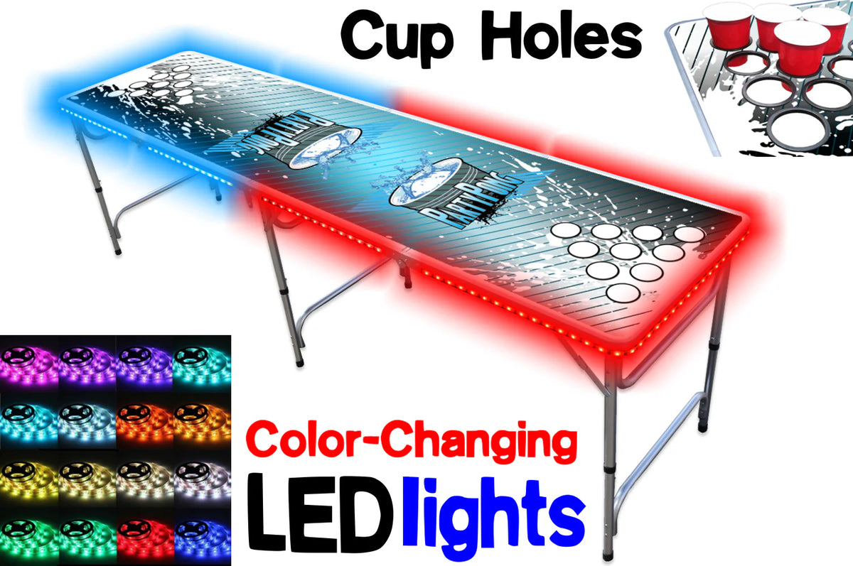 8-Foot Beer Pong Table with Cup Holes & LED Lights H261