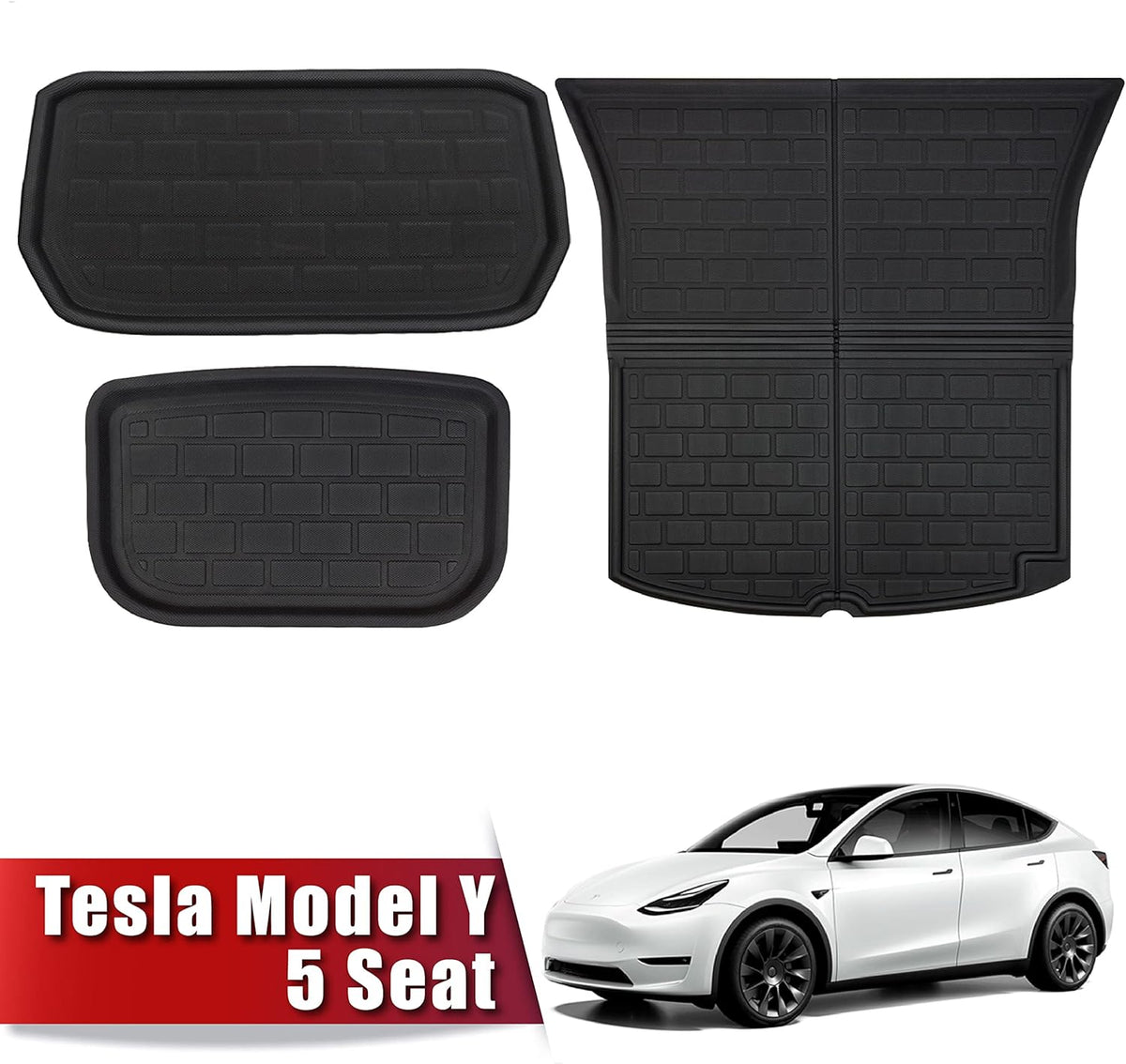 Waterproof Anti-Slip Trunk Mat Cargo Liner for Tesla Model Y 5-Seater (3 Pack) F7365