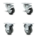 3 inch Thermoplastic Rubber Swivel Top Plate Caster Set with 2 Brakes 2 Rigid H231