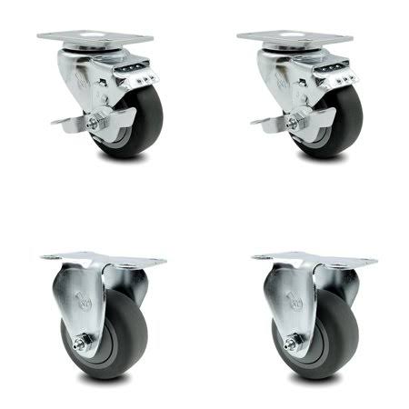 3 inch Thermoplastic Rubber Swivel Top Plate Caster Set with 2 Brakes 2 Rigid H231