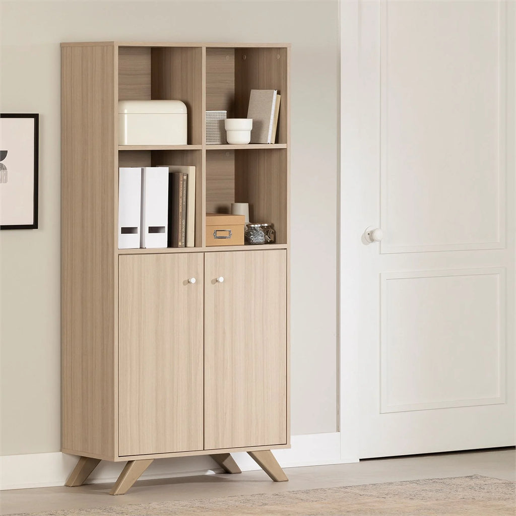 Contemporary Bookcase with 2 Doors & 4 Open Storage Spaces I2773