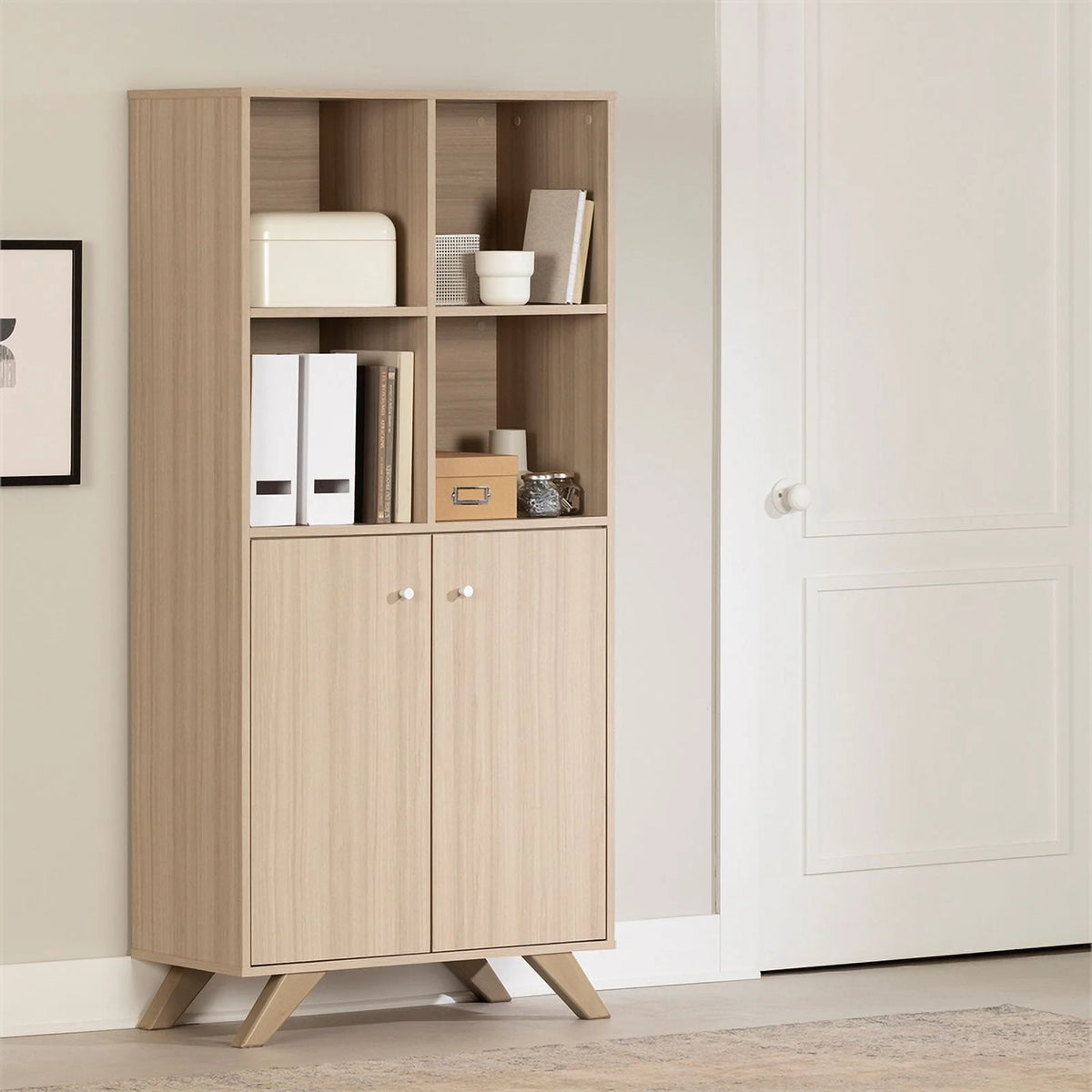 Contemporary Bookcase with 2 Doors & 4 Open Storage Spaces I2773
