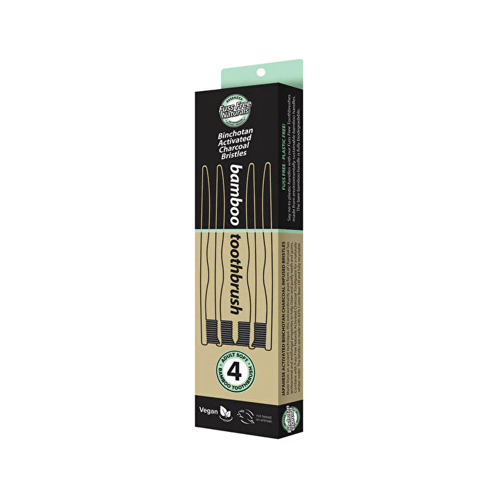 Bamboo Toothbrush with Activated Charcoal Bristles Soft x 4 Pack E7176